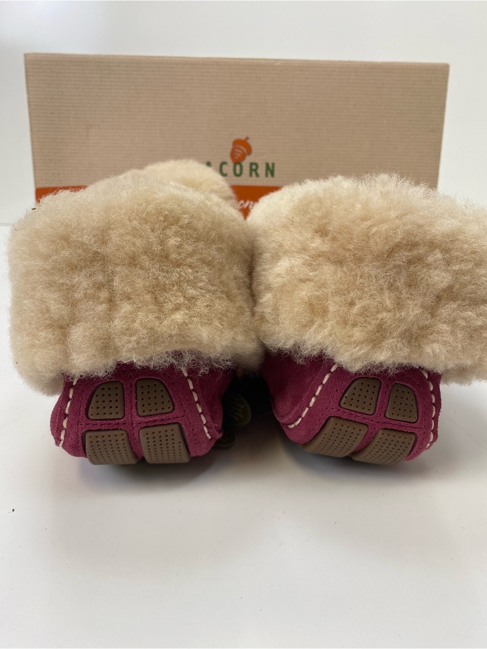 Acorn Women's Burgundy Suede Shearling Moccasin Booties - Picture 3 of 5